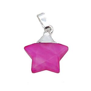 Hotpink Agate Star Pendant Dye Silver Plated, approx 12.5mm