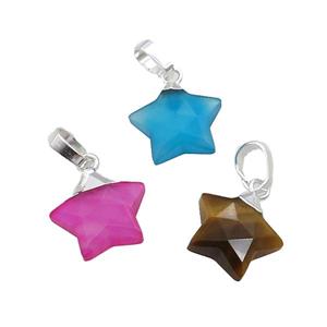 Mix Gemstone Star Pendant Silver Plated, approx 12.5mm