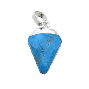 Blue Turquoise Arrowhead Pendant Dye Silver Plated, approx 11-16mm