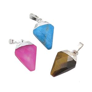 Mix Gemstone Arrowhead Pendant Silver Plated, approx 11-16mm