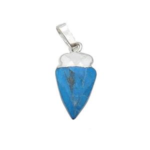 Blue Turquoise Arrowhead Pendant Dye Silver Plated, approx 9-15mm