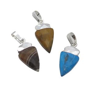 Mix Gemstone Arrowhead Pendant Silver Plated, approx 9-15mm