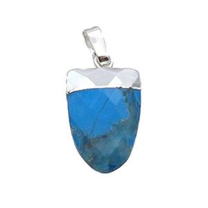 Blue Turquoise Tongue Pendant Dye Silver Plated, approx 11-16mm