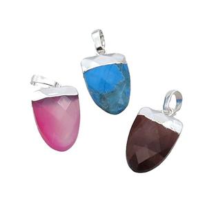 Mix Gemstone Tongue Pendant Silver Plated, approx 11-16mm