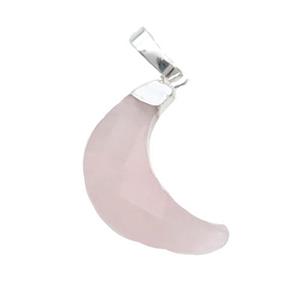 Pink Rose Quartz Moon Pendant Silver Plated, approx 13-19mm