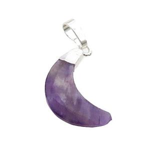 Purple Amethyst Moon Pendant Silver Plated, approx 13-19mm
