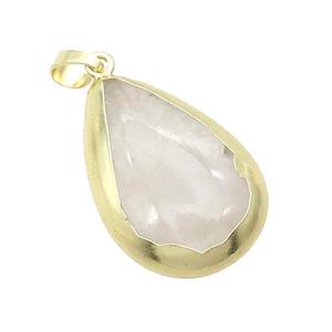 White Crystal Quartz Teardrop Pendant Gold Plated, approx 20-30mm