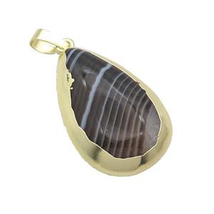 Black Stripe Agate Teardrop Pendant Gold Plated, approx 20-30mm