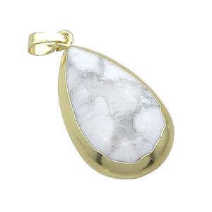 White Howlite Turquoise Teardrop Pendant Gold Plated, approx 20-30mm