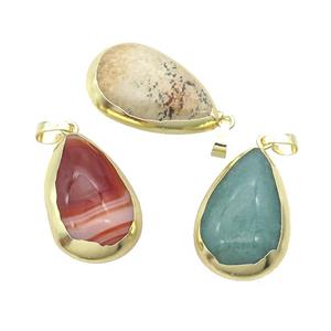 Mix Gemstone Teardrop Pendant Gold Plated, approx 20-30mm
