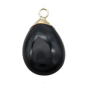 Black Onyx Agate Teardrop Pendant Gold Plated, approx 20-30mm