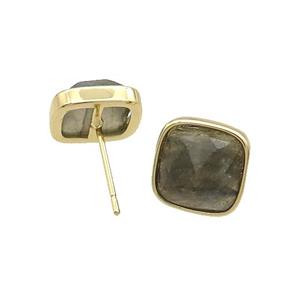 Copper Stud Earring Pave Labradorite Square Gold Plated, approx 10mm