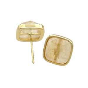 Copper Stud Earring Pave Citrine Square Gold Plated, approx 10mm