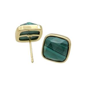 Copper Stud Earring Pave Malachite Square Gold Plated, approx 10mm