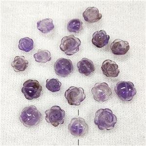Purple Amethyst Flower Beads Carved, approx 10-14mm
