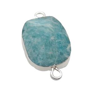 Green Amazonite Oval Connector Point Silver Plated, approx 18-25mm