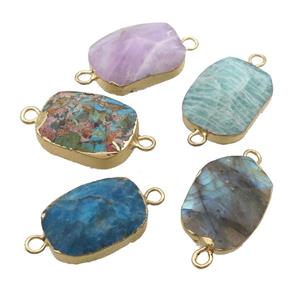 Mix Gemstone Oval Connector Point Gold Plated, approx 18-25mm