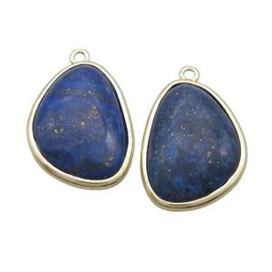 Blue Lapis Teardrop Pendant Gold Plated, approx 17-23mm
