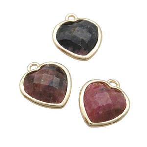 Red Rhodonite Heart Pendant Faceted Gold Plated, approx 11mm
