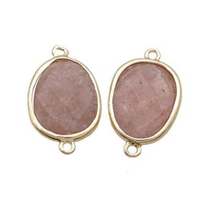 Pink Strawberry Quartz Connector Faceted Oval Gold Plated, approx 13-16mm