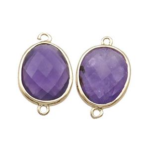 Amethyst Connector Purple Faceted Oval Gold Plated, approx 13-16mm