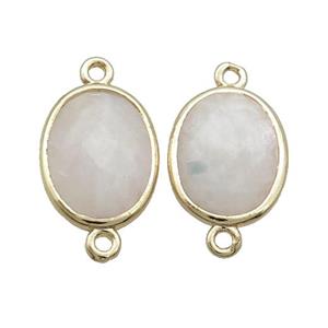 White Moonstone Connector Faceted Oval Gold Plated, approx 13-16mm