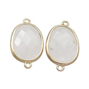Clear Quartz Connector Faceted Oval Gold Plated, approx 13-16mm