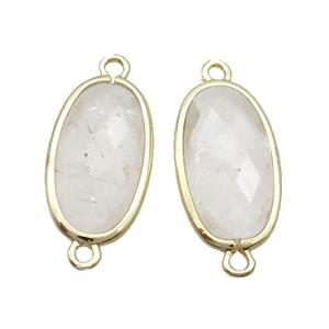 Clear Quartz Connector Faceted Oval Gold Plated, approx 12-20mm