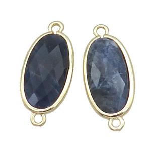 Blue Sodalite Connector Faceted Oval Gold Plated, approx 12-20mm