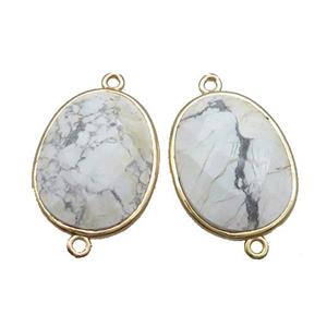 White Howlite Connector Faceted Oval Gold Plated, approx 17-23mm