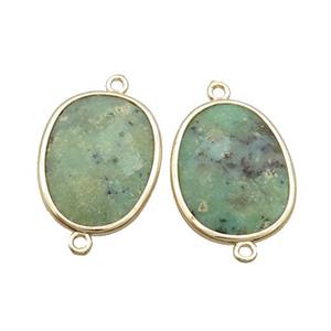 Green Australian Chrysoprase Connector Faceted Oval Gold Plated, approx 17-23mm