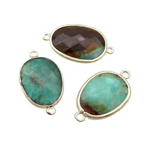 Australian Chrysoprase Connector Green Faceted Oval Gold Plated, approx 17-23mm