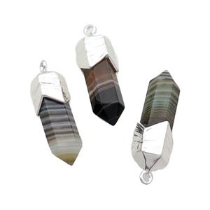 Coffee Stripe Agate Bullet Pendant Shiny Silver Plated, approx 6-25mm