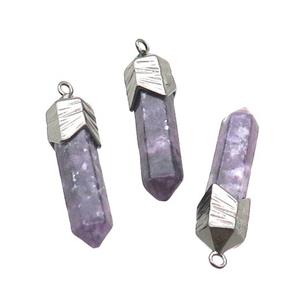 Lilac Lepidolite Bullet Pendant Black Plated, approx 6-28mm