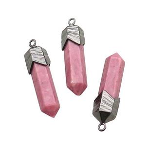 Pink Wooden Lace Jasper Bullet Pendant Black Plated, approx 6-28mm