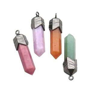 Mix Gemstone Bullet Pendant Black Plated, approx 6-28mm