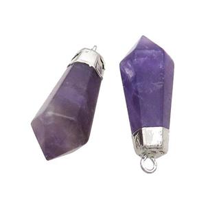 Purple Amethyst Pendulum Pendant Shiny Silver Plated, approx 10-28mm