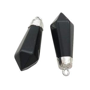 Black Onyx Agate Pendulum Pendant Shiny Silver Plated, approx 10-28mm