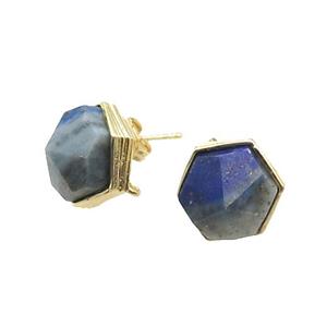 Blue Lapis Hexagon Stud Earring Copper Gold Plated, approx 10mm