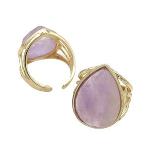 Purple Amethyst Ring Teardrop Copper Gold Plated, approx 18-25mm, 18mm dia