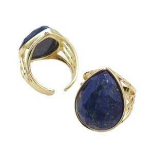 Lapis Lazuli Ring Teardrop Copper Gold Plated Lazurite, approx 18-25mm, 18mm dia