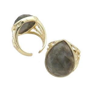 Labradorite Ring Teardrop Copper Gold Plated, approx 18-25mm, 18mm dia