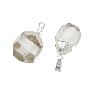 Clear Quartz Pendant Faceted Teardrop Silver Plated, approx 12-16mm