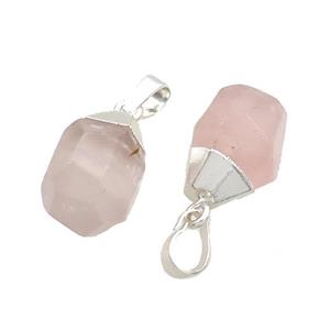 Pink Rose Quartz Pendant Faceted Teardrop Silver Plated, approx 12-16mm