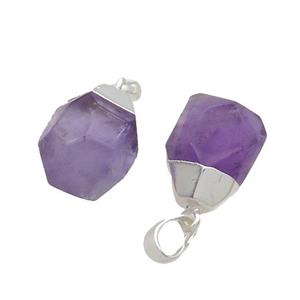Purple Amethyst Pendant Faceted Teardrop Silver Plated, approx 12-16mm