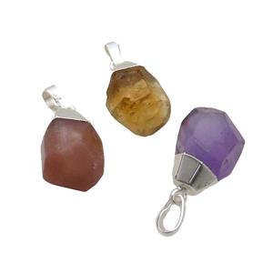 Mix Gemstone Pendant Faceted Teardrop Silver Plated, approx 12-16mm