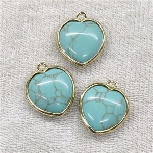Green Turquoise Heart Pendant Dye Gold Plated, approx 15mm