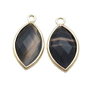 Natural Fluorite Pendant Black Faceted Horseeye Gold Plated, approx 11-18mm