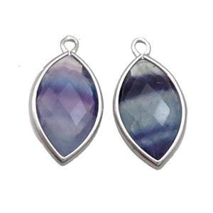 Natural Fluorite Pendant Multicolor Faceted Horseeye Platinum Plated, approx 11-18mm