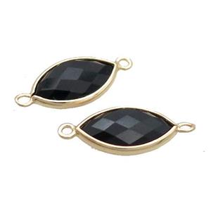 Natural Black Onyx Agate Connector Faceted Horseeye Gold Plated, approx 11-18mm